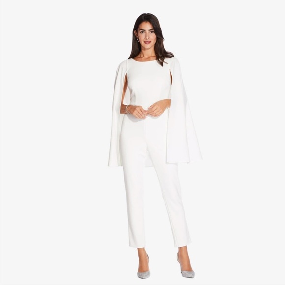 Adrianna Papell Crepe Jumpsuit with Cape in Ivory